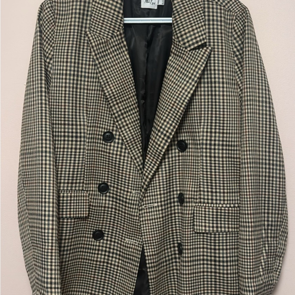 Princess Polly Beige and Black Houndstooth Double-Breasted Blazer